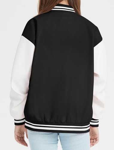 Mebius Girls Varsity Jacket Kids Leather Letterman Baseball Outerwear Stripe Trim Contrast Sleeve School Coats2