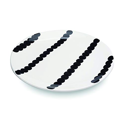 Zafferano Serie Stoneware Dalmata Piatto in Porcellana, Diametro 270 mm, Decoro Strisce Bianco e Nero, Lavabile in Lavastoviglie, Confezione 6 Pezzi