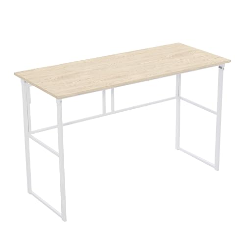 折りたたみ式 木製 パソコンデスク 幅 120cm シンプルワークデスク/ゲーミングテーブル/学習机 完成品 おしゃれ しっかり構造 省スペース 組み立て不要? (Natural+Steel)