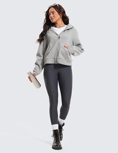 Image of CRZ YOGA Fleece Lined Leggings Pockets 25'' - Thermal High Waisted Casual Lounge Workout Womens Yoga Pants Winter Warm Mysterious Grey XX-Small