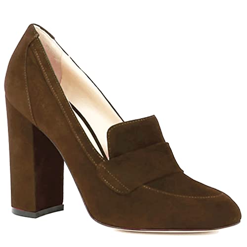 Image of MOOMMO Women Chunky Block Heel Pumps Round Closed Toe Slip On Oxford Loafers Shoes High Heels Snakeskin Work Pump Suede Loafer for Office Ladies Classic Formal Business Professional 4-13 M US