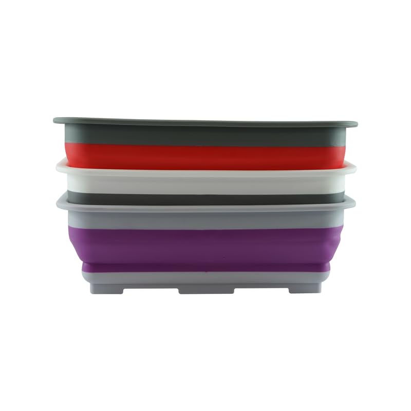 Lot de 3 bols à vaisselle pliables en plastique de 10 L pour cuisine, camping, voyage, extérieur, voiture, lavabos | Assortis