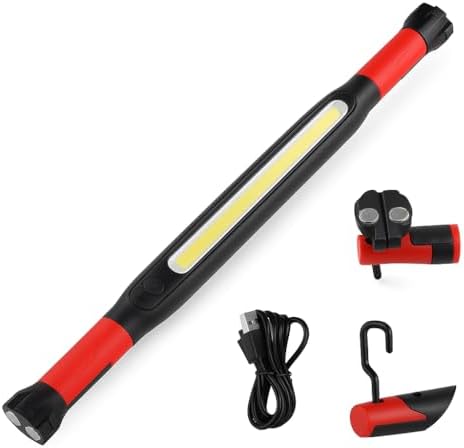 2026 Magnetic Rechargeable LED Work Light Bar, Under Hood Mechanic Light for Car Repair, Garage, Shop & Detailing, Portable Cordless Trouble Light with Strong Magnet & Hanging Hook (1 Pack)