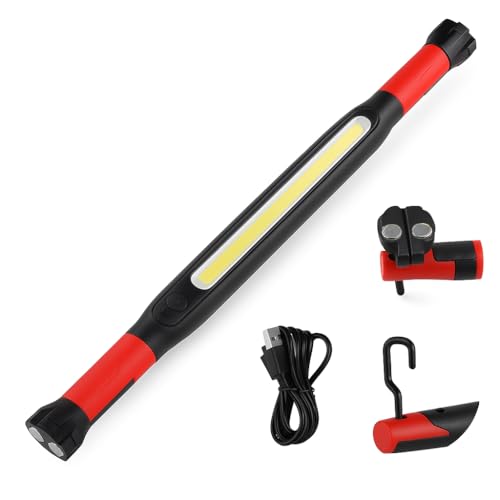 2026 Magnetic Rechargeable LED Work Light Bar, Under Hood Mechanic Light for Car Repair, Garage, Shop & Detailing, Portable Cordless Trouble Light with Strong Magnet & Hanging Hook (1 Pack)