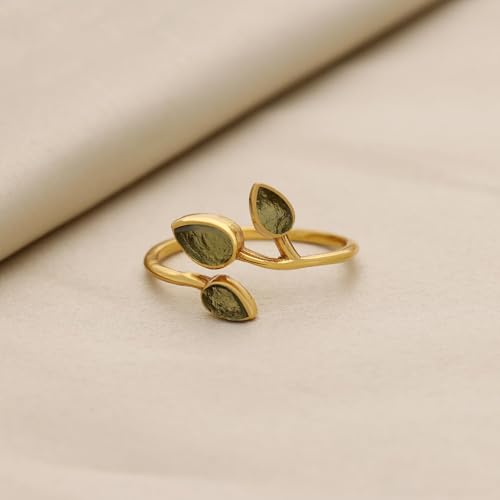 BONITO CREATION Authentic Raw Moldavite Ring Sterling Silver Adjustable Ring 14K Gold Plating Moldavite Ring Czech Republic Healing Tektite Moldavite Ring For Women Jewelry Gift For Her2