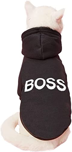 LtuzPet Hund Hoodie Boss Druck Pullover Weiche Fleece Haustier Kleidung Warme Jacke Mantel
