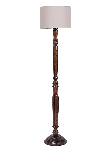 Image of Devansh Grey Cotton Wooden Floor Lamp -9