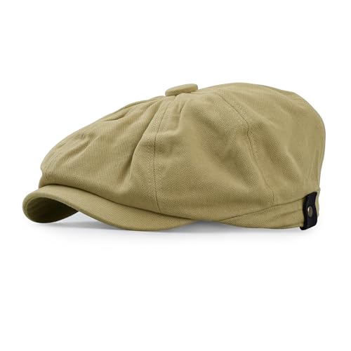 CLAPE Casquette Gatsby Rétro à 8 Panneaux Casquette Gavroche Chapeau Newsboy Cap Casquettes Béret Plate Coton Flat Cap,BL42-Khaki