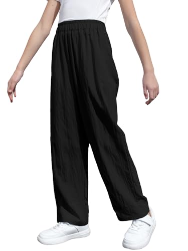 Image of SANGTREE Girls & Woman Wide Leg Pants Lightweight Casual Elastic High Waist Straight Leg Loose Trousers,4 Years - Woman 2XL