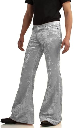 Image of Men's Velvet Relaxed Vintage 60s 70s Bell Bottom Stretch Fit Classic Comfort Flared Flares Retro Leg Disco Pants