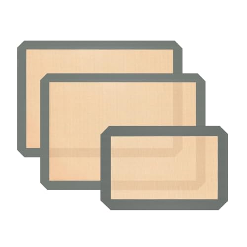 Qusedwey 3 Piezas de Tapete de Silicona para Hornear, Tapete Reutilizable para Hornear, Antiadherente para Hornear, Bandeja para Hornear para Hacer Galletas, Macarrones, Gris