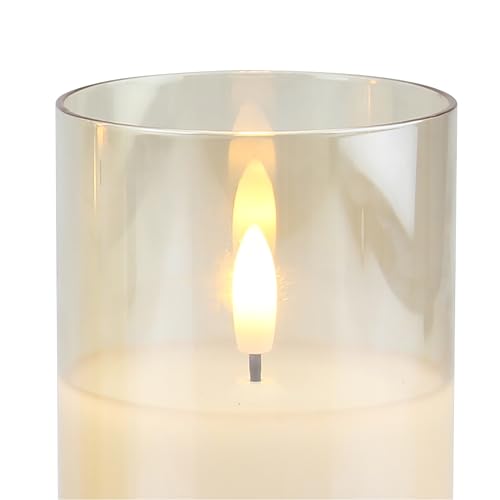 Image of Stonebriar Set of 3 LED Pillar in Amber Luster Glass Hurricane