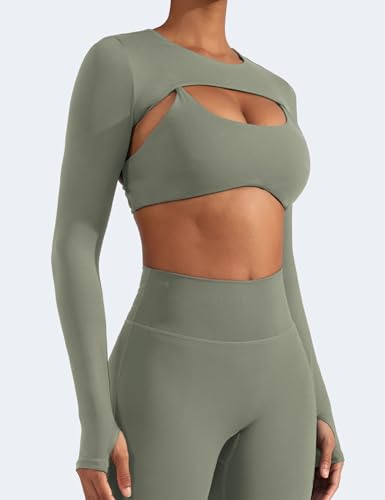 Image of YEOREO Women Crop Top Long Sleeve Bolero Open Front Workout Cropped Shirts Sports Shrug