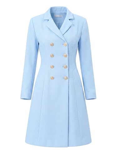 Image of Hobemty Women's Tweed Blazer Dress Collared Double Breasted A-Line Formal Work Dresses