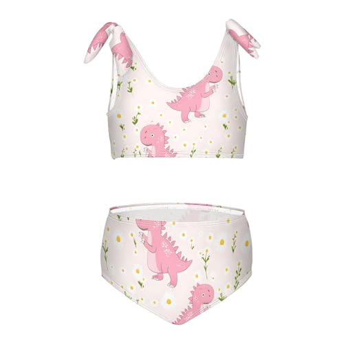 Girls' Bikini Set, Pink Cute Little Dinosaur Kids Swimsuit 2 Pcs Beach Bathing Suit