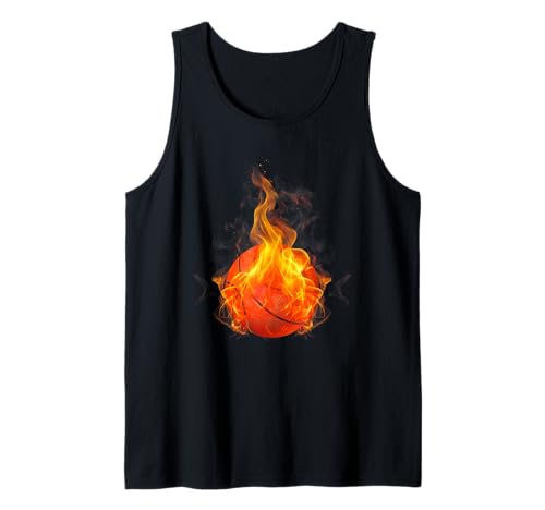 Hombre Balón de baloncesto en llamas para los amantes del baloncesto Camiseta sin Mangas