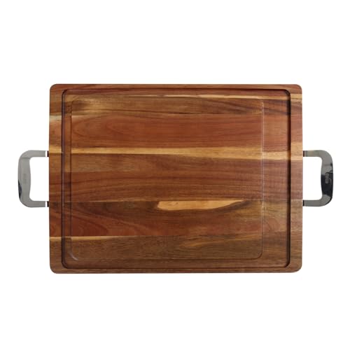 Tabla de Cortar y Servir de Madera de Acacia Dexas con Asas de Acero Inoxidable – Tabla Grande de 20 x 15 pulgadas para Quesos, Carnes, Aperitivos y Snacks – Bandeja Duradera de Corte y Servicio para Cocina y Entretenimiento miniatura 1