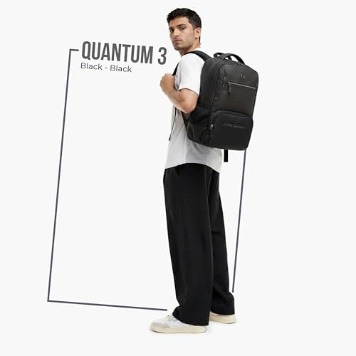 Image of Gear Quantum 3 18 inch /29L Antitheft Large Faux Leather Water Resistant Laptop backpack with Raincover /Laptop backpack /Casual Backpack /Daypack /Travel Backpack /College Bag For Men /Women(Black-Black)