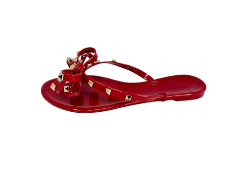 Image of TOP Moda Womens Studded Jelly Flip Flops Sandals with Bow