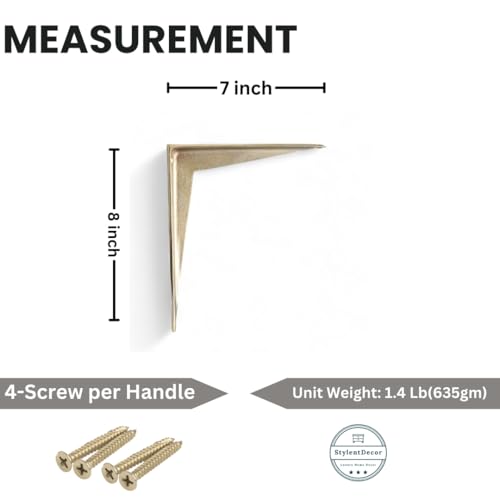STYLENT Decor Decorative Brass Shelf Bracket | Antique Shelf Bracket for Shelving Modern L Shaped Design | Modern & Sleek Metallic Gold Finish 7x8 Inches (1 pc)