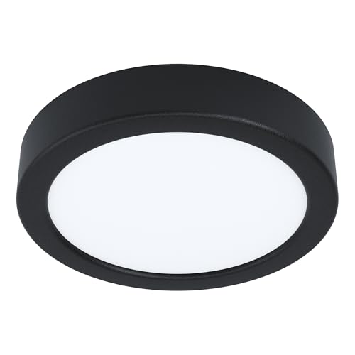 Eglo LED Plafonnier Idun, lampe de plafond rond, luminaire en saillie en métal noir et plastique blanc, éclairage pour bureau et cuisine, blanc neutre, Ø 17...