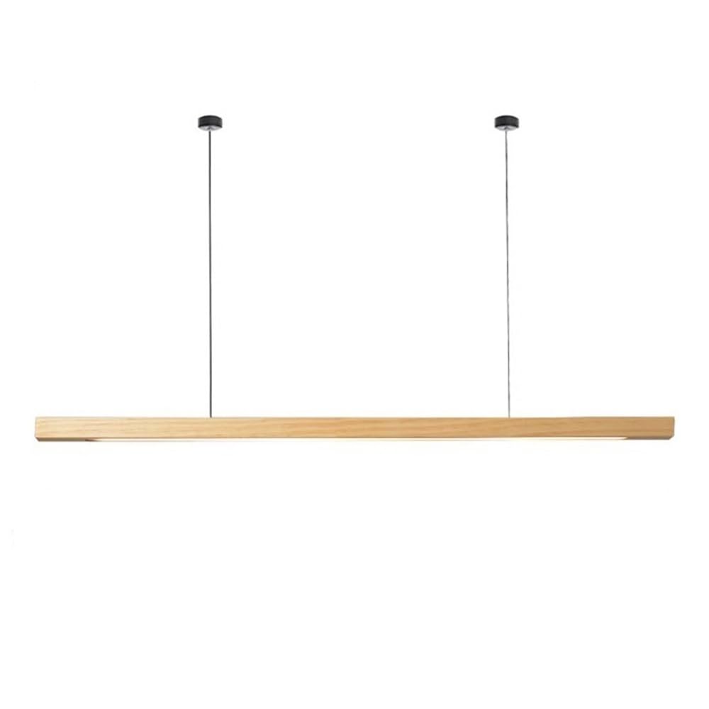 LYOUAE Nordic Wood Linear Pendant Light Modern Minimalist Strip Hanging Lamp LED 3-Color Dimming Chandelier(Natural Wood,80CM)