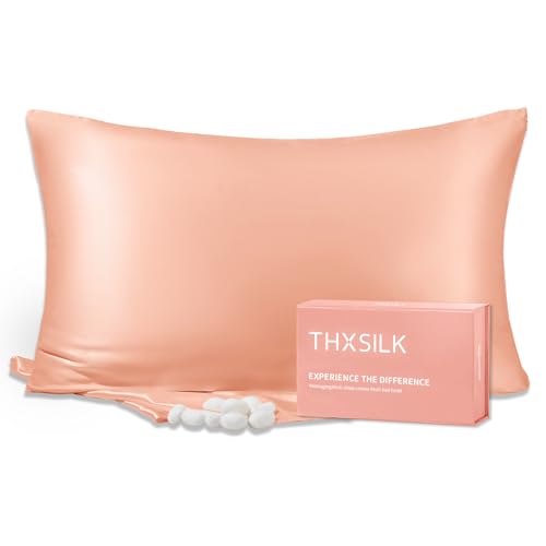 Image of THXSILK 100% 25 Momme Mulberry Silk Pillowcase for Hair and Skin Heath, Best Gift Choice, Grade 6A+ Silk Both Sides, Natural Mulberry Silk Pillow Cover with Zipper, 1pc (King 20 inchx36 inch, Rose Gold)