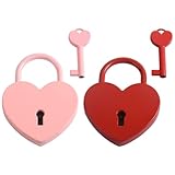 Toyvian Candado Pequeño Llave Forma de Corazón, 2 Juegos en Colores Rosa y Rojo, Cerradura de Metal para Equipaje, Mochila y Taquilla, Accesorio de Viaje Seguro y Compacto