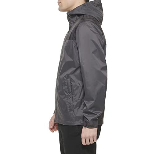 Tommy Hilfiger Men's Lightweight Breathable Waterproof Hooded Jacket, black/Charcoal, X-large