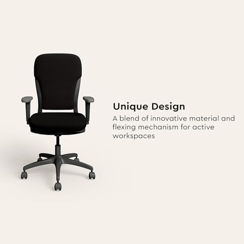 Image of Interio by Godrej Chair, Motion High Back Knitted Fabric Ergonomic Office Chair (Black Ink - Grey Body), 1-Year Warranty, Adjustable Armrest