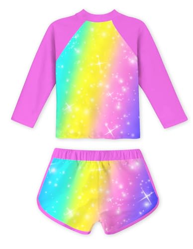Image of Vogseek 4-10T Girls Rashguard 2 Pieces Long Sleeve Swimsuit Swimwear with Shorts