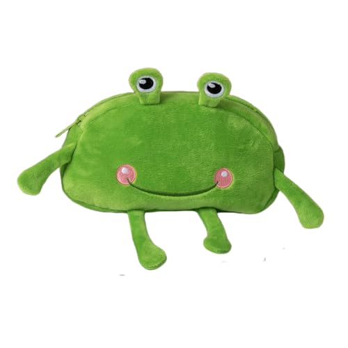 Image of HSYHERE Cute Novelty Funny Big Eyes Big Mouth Happy Smiling Green Frog Soft Stuffed Surface Fluffy Clothes Zipper Pencil Box Pencil Case Pencil Storage Holder Pouch Pen Bag -Smilling