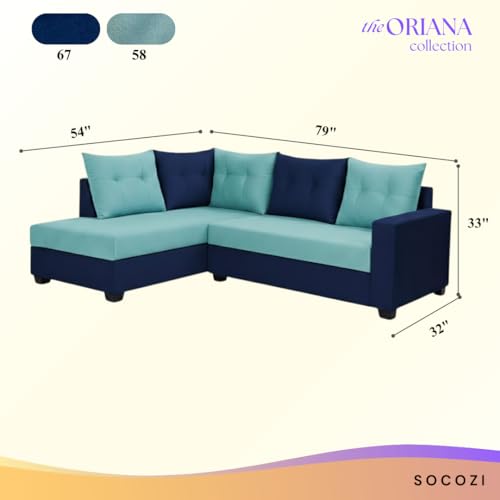 Image of SOCOZI Oriana 4 Seater LHS L Shape Sofa Set | Soft Velvet Suede Fabric | Modern Design | Plush Comfort Cushions for Living Room (Sky Blue-Dark Blue)