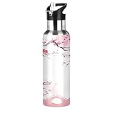 Qilmy Japanese Cherry Blossom Vacuum Insulated Water Bottle with Straw Lid 22oz Double Wall Stainless Steel Sports Water Bottle for Travel Sport, Hot Cold, BPA-Free