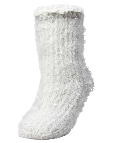 Image of Women's Furry Sherpa-Lined Winter Crew Slipper Sock Ivory 9-11