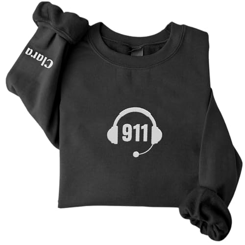Personalized Embroidered Dispatcher 911 Sweatshirt, Pulse Dispatch Embroider Hoodie, Thin Gold Line 911