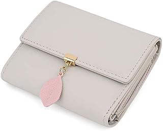 UTO Small Wallet for Women PU Leather Leaf Pendant Card Holder Organizer Zipper