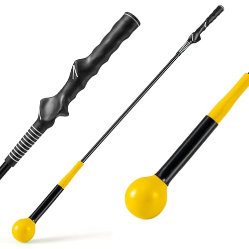 COSTWAY Golf Swing Trainer, pomoc w treningu golfowym z głowicą obciążającą, golf do korekcji postawy, do użytku wewnątrz i na zewnątrz, pomoc dla początkujących, profesjonalistów (100 cm, żółty)