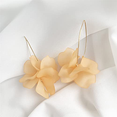Boho Rose Petal Dangle Resin Earrings - Long Drop Acrylic Tiered Flower Earrings - Statement Exaggerated Floral Tassel Earrings For Women And Girls (Lightorange) #TOP2