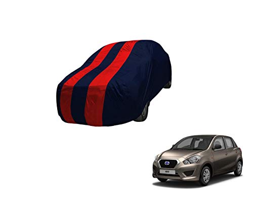 Image of Auto Hub Car Cover Compatible with Datsun Go with Mirror Pocket,Triple Stitched, Weather Proof, Datsun Go Car Cover- Navy-Red