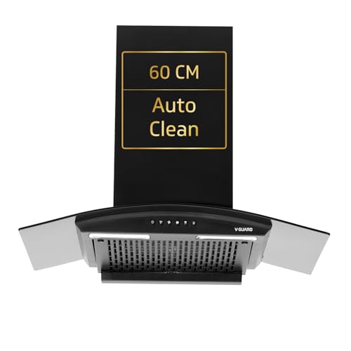 Image of V-Guard C10 60cm Kitchen Chimney | 1000 m /h Suction Capacity | Filterless Chimney | Heat Auto Clean | Elegant Curved Glass Design | Free Cleaning Contract
