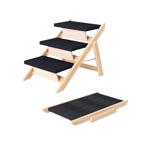 XVVX 折りたたみ式犬用スロープ、ハイベッド付き滑り止めペット用階段 木製、ポータブルペット用スロープ、調節可能なペット用スロープ階段、多目的ペット用スロープ、軽量犬用階段、猫、ソファ、車用の耐久性のある犬用スロープ (三段階)