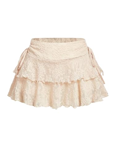 MakeMeChic Women's Tiered Layered Cake Skirt Drawstring Side Ruffle Hem Mini Skirts