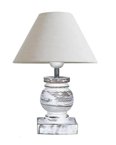 Image of Homesake Small Table Lamp with White Wooden Base, E27 Holder Bedside Night Lamp for Bedroom Living Room, Decorative Study Desk Lamp Office, Warm Ambient Lighting for Home Decor, Gift (Khadi)