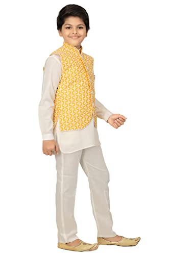 AHHAAAA Kids Ethnic Chikankari Waistcoat Kurta and Pajama Set For Boys 4814
