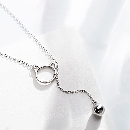 Fashion Women 925 Sterling Silver Necklace - Cute Cat/Bell Pendant choker 11x11x5mm - Clavicle Rolo Chain 17 Inch Fine Jewelry Gift4