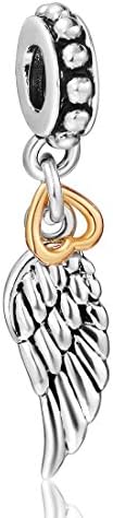 EVESCITY Silver Guardian Angel Wing w/Heart Bead Sterling Charm Fits Pandora & Similar Bracelets