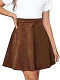 Seechoslo New 6-14 Years Girls Corduroy Skirt A-Line Elastic High Waist Ribbed Skater Skirts Casual School Fall Outfit (US, Age, 13 Years,14 Years, Brown)