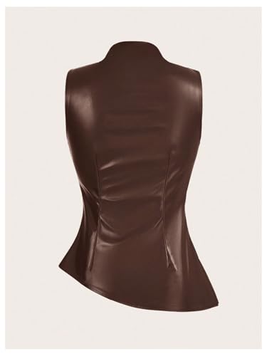 MakeMeChic Women's PU Leather Tank Top Mock Neck Y2k Ruched Party Sleeveless Leather Tops2