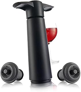 Vacu Vin Wine Saver Gift Set - Black | 1 x Vacuum Pump + 2 x Vacuum Wine Stopper